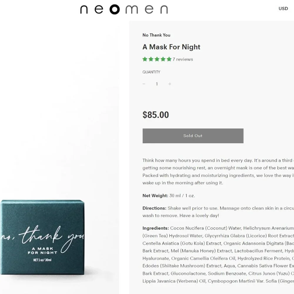 No, thank you Skincare A Mask for Night  NEW  Manuka Honey-packed Overnight Face
